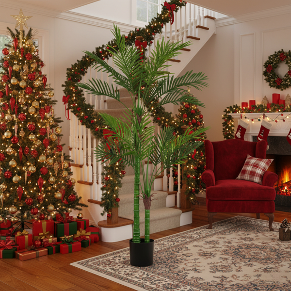 6英尺仿真树仿真自然的郁郁葱葱的人造植物室内盆栽树绿叶茂盛高端装饰仿真，适合家庭、办公室、卧室或酒店装饰 FBA发货-12