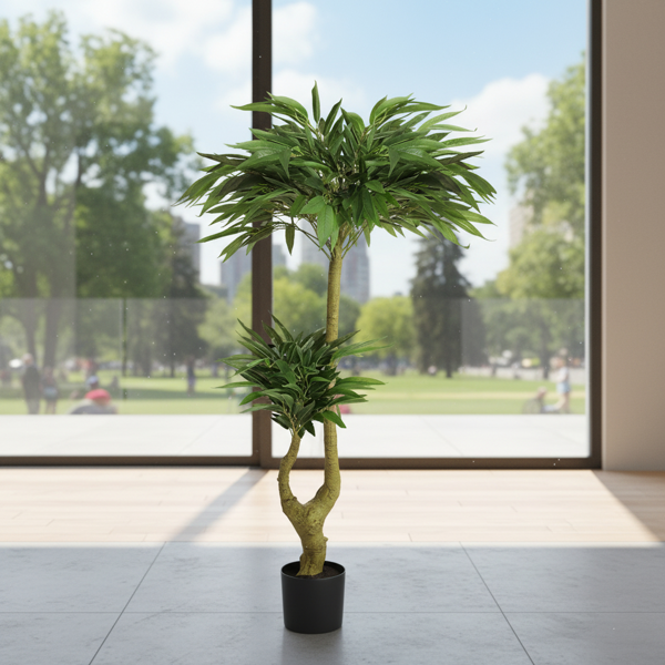 5英尺高仿真植物假盆栽柳树人造绿色丝绸质感黑色盆栽适合室内家居客厅、办公室装饰FBA发货-12