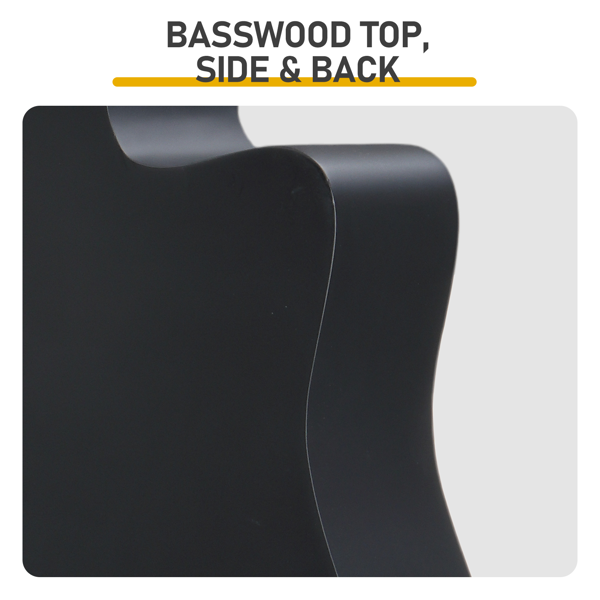 41寸 D桶缺角 椴木 原声 民谣吉他 哑光黑-12