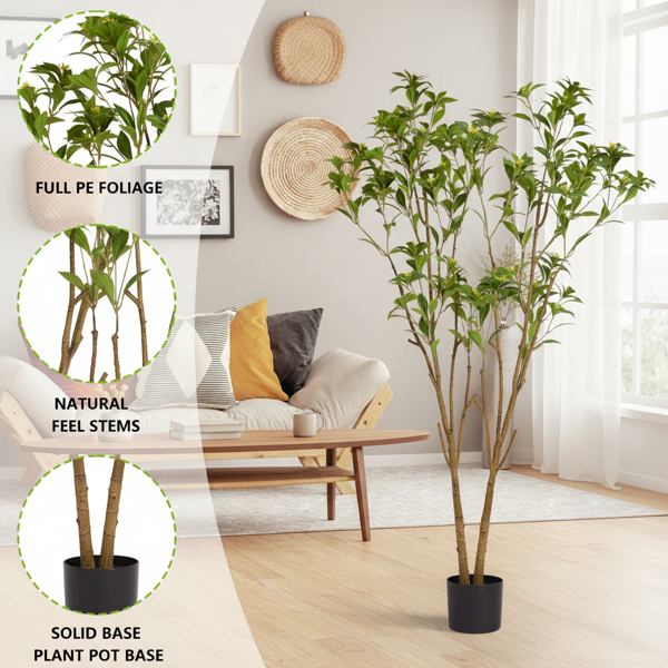 5.2英尺仿真柑橘树人造植物逼真树叶与小花假树完美家居装饰办公室、客厅、门廊、地板装饰 FBA发货-9