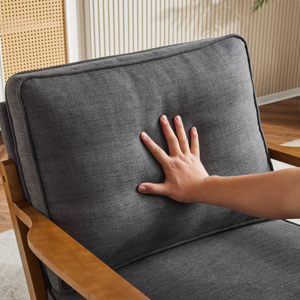 橡木扶手 单人休闲椅 橡木 软包 棉麻 深灰色 室内休闲椅-21