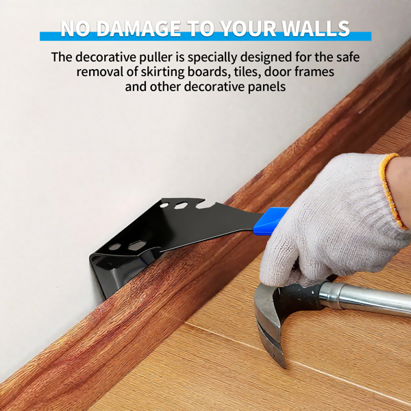 4 件多功能装饰拉拔工具，用于踢脚板、瓷砖和木材拆卸 -蓝色手柄，带双向箭头、拉钉撬棒和模具拆卸工具，用于壁板和地板、地板安装|手动撬棒|耐用金属轴，适用于DIY和专业用途无需电源-4