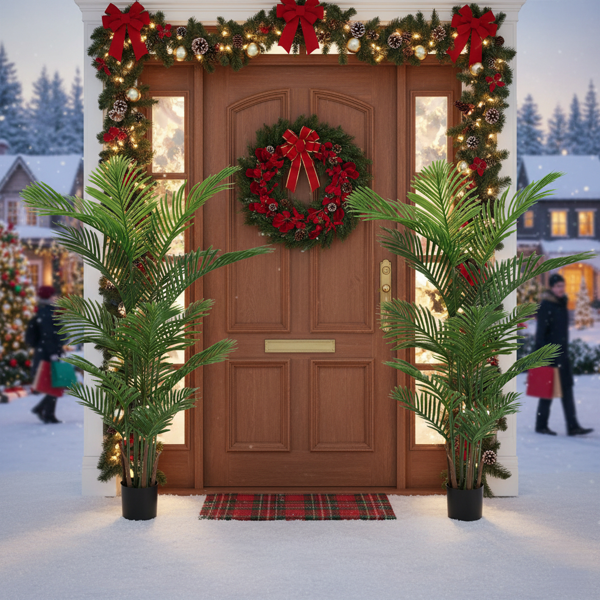 2件套5.2英尺仿真树假热带盆栽植物槟榔棕榈树适用于圣诞节室内室外家居办公室花园装饰FBA发货-1