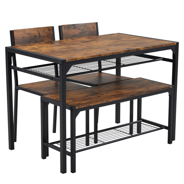 拆装 MDF 黑色铁管 火烧木 餐桌椅套装 1桌1长凳2椅 长方形-4