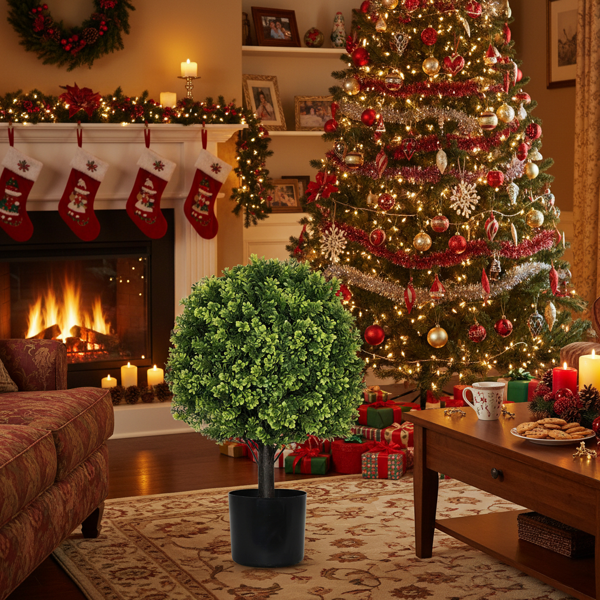 2件套22英寸人造树天然人造球植物适用于室外前廊露台阳台家居圣诞装饰假节日FBA发货-2