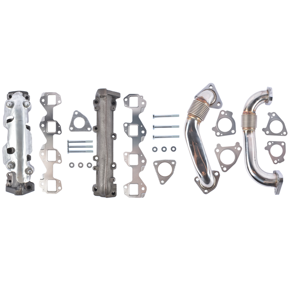 排气歧管 Set of 2 Manifolds with Up Pipes Left + Right Fit for GM 6.6L Duramax Diesel 2001-2016-2