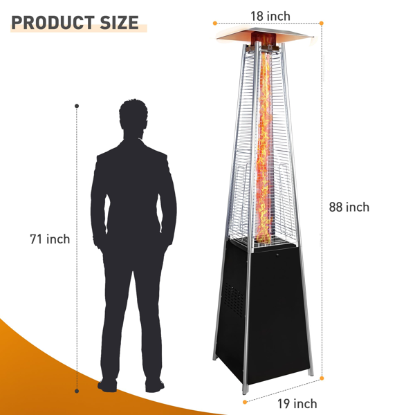 48,000 BTU 户外庭院取暖器，丙烷材质，带可拆卸轮子和保护罩，适用于露台、花园、泳池边、商业和住宅场所。-2