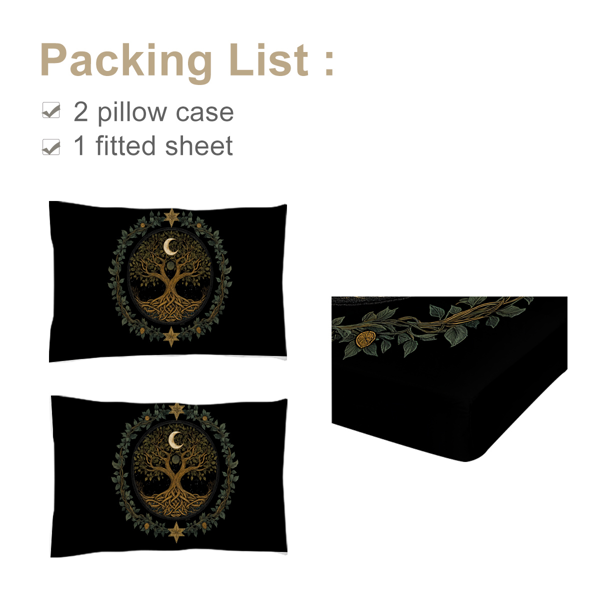 自产组合（床笠+枕套三件套侧边印花）月神树 美国中号（temu仅可自提）-2