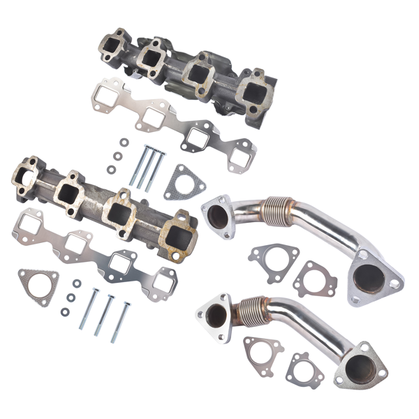 排气歧管 Set of 2 Manifolds with Up Pipes Left + Right Fit for GM 6.6L Duramax Diesel 2001-2016-6