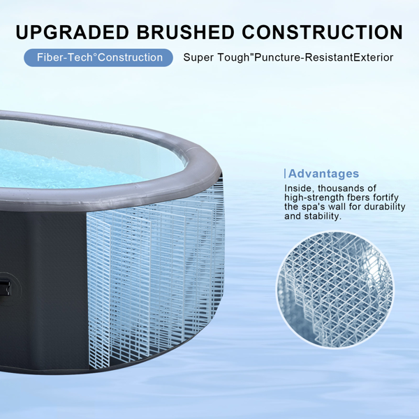 充气便携式椭圆形双人热水浴缸，带 180 个气泡喷嘴、盖子、滤芯和水泵-2