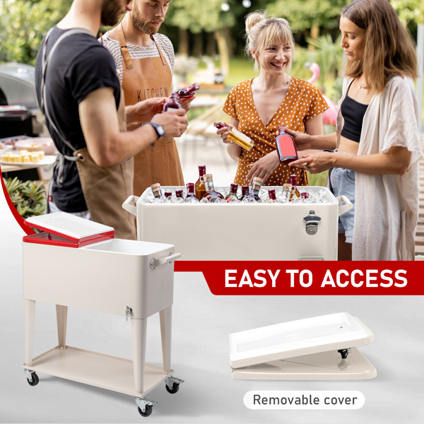 80QT 红色盖子 奶白色箱体 冷冻保温推车 87.5*38.5*91cm 长方形 塑料箱体 铁脚管 冷冻保温-19