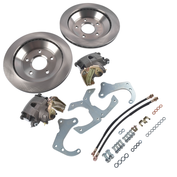 刹车盘套装 Rear Brake Disc Set for GM 7.5 Inch 10 Bolt Bolt-On Rear Brake Kit w/ E-Brake Fits over an axle with a maximum flange diameter of 6" O.D-2