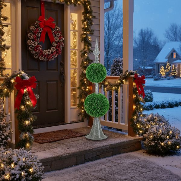 双层人造植物D7x26.5“金属螺旋圆形球上的自然球体装饰家居办公桌装饰FBA发货-10