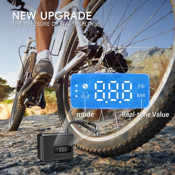 口袋空气泵 迷你自行车泵 电动130PSI 配有Presta和Schrader气嘴 自动停止 快速充气 Type-C可充电电池 适用于所有自行车和球类 体育必备无线胎压机-2