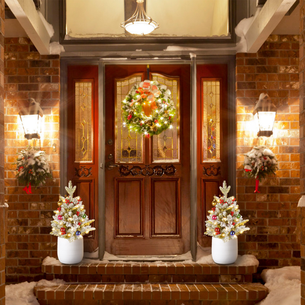 （自提可发加拿大，temu&tk下自提单）50颗LED逼真仿真圣诞树 - 8种灯光模式，自动6小时/18小时定时器及IP44防水等级，电池供电迷你树配红浆果，适用于节日家居门廊花园装饰-8