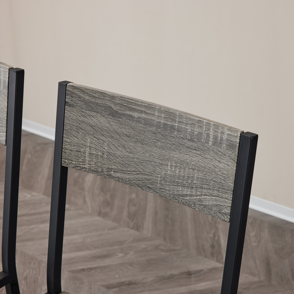 拆装 MDF 黑色铁管 灰色 餐桌椅套装 1桌1长凳2椅 长方形-27