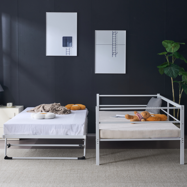 白色 twin 带推拉床 带把手 沙发床 铁床-8
