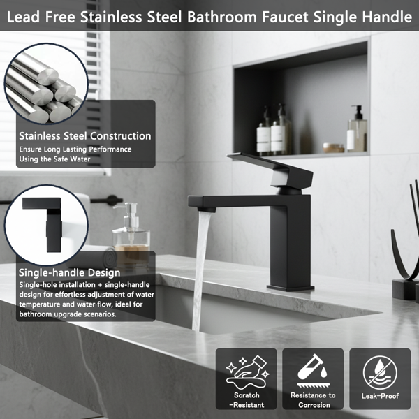 单柄浴室水龙头卫生间水龙头不锈钢单孔-T20，哑光黑色【周末不发货，TK/TEMU订单仅支持自提】-10