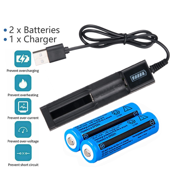 2块3000mah 18650可充电电池+ 1个USB充电器套装，适用于手电筒和头灯(物流仅支持发USPS，TK/TEMU仅自提)-9