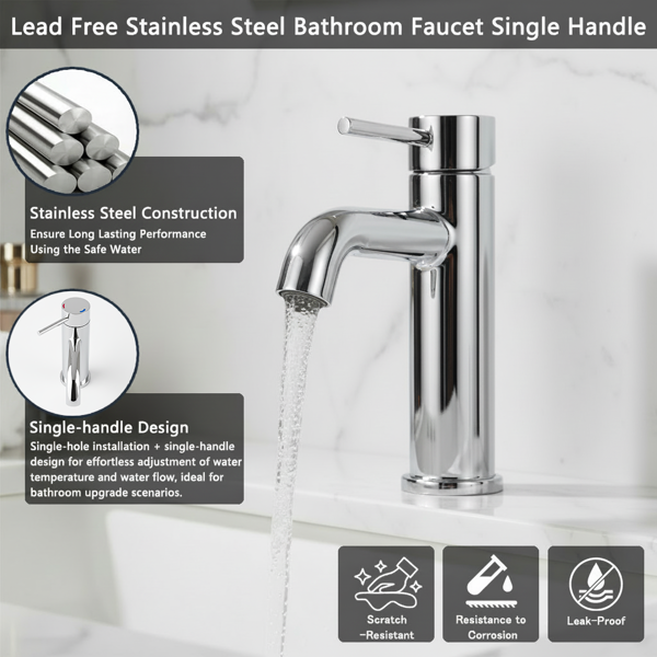 单柄浴室水龙头卫生间水龙头不锈钢单孔T10，铬【周末不发货，TK/TEMU订单仅支持自提】-6