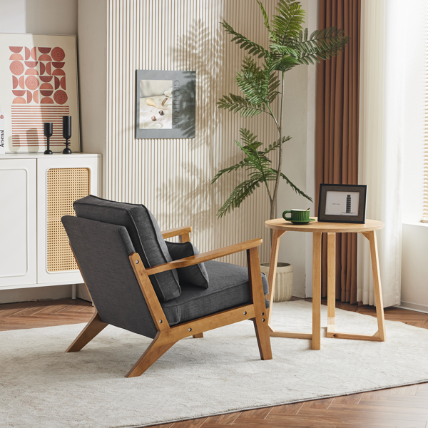 橡木扶手 单人休闲椅 橡木 软包 棉麻 深灰色 室内休闲椅-10