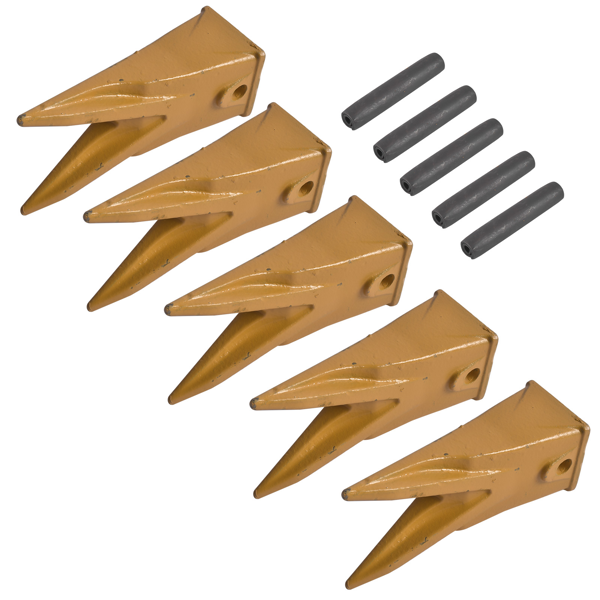 斗齿 Set of 5 X156WTL Twin Tiger Rock Bucket Teeth with P156 Roll Pins Alloy Steel for Skid Steer, Mini Excavators-2