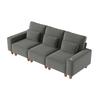 雪尼尔深座三人沙发，配拉丝不锈钢杯架及3个装饰靠枕，现代舒适客厅沙发