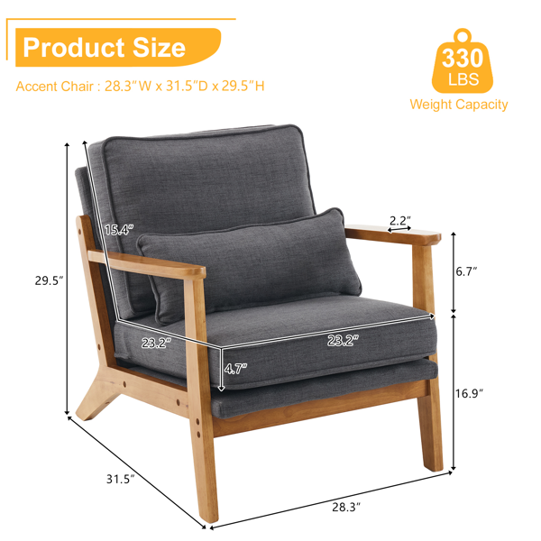 橡木扶手 单人休闲椅 橡木 软包 棉麻 深灰色 室内休闲椅-4