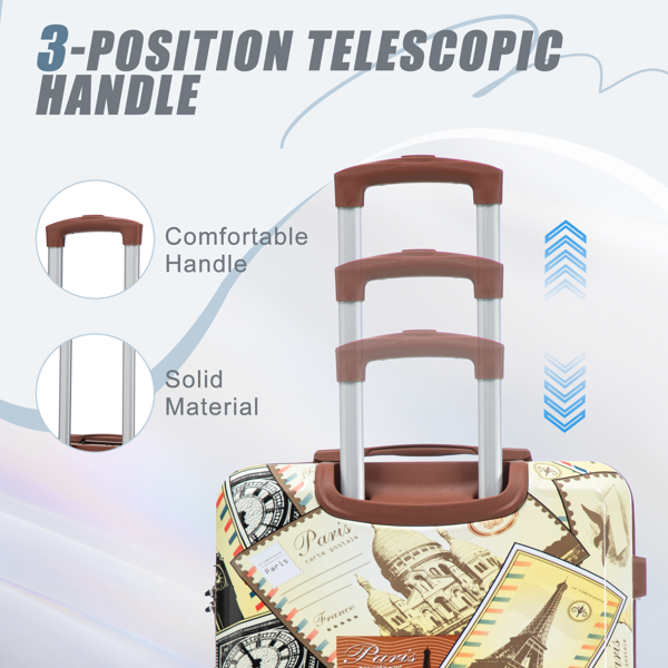 20"/24"/28" 3件套 PC 旋转轮行李箱，登机箱，带印花图案和密码锁（城市邮票）-3