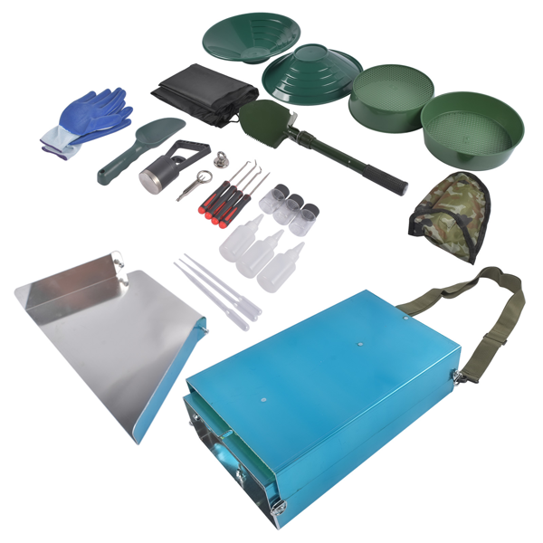 23件铝槽套装 23-Piece Gold Prospecting Equipment 50 In. Folding Sluice Box Gold Panning Kit for Gold Prospectors Hand Powered-1