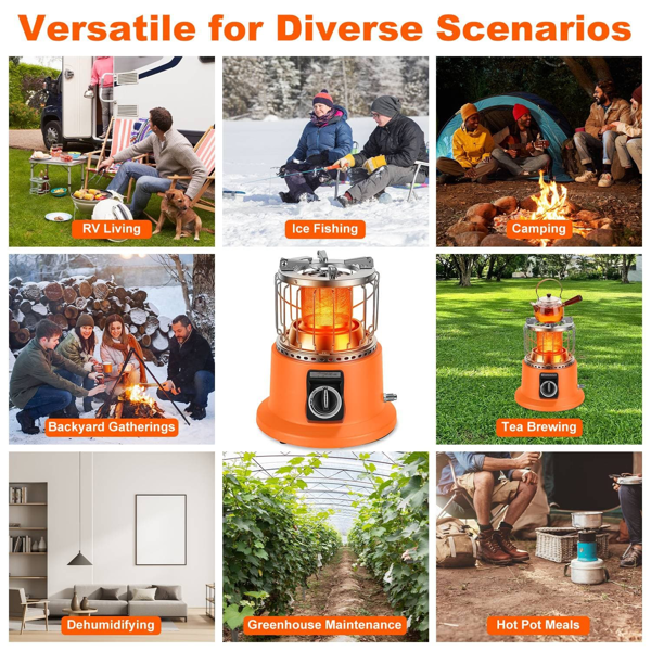 （自提可发加拿大，temu&tk下自提单）3000W 2合1便携丙烷取暖炉及炉灶——360°远红外加热，无级火焰调节，兼容丁烷/异丁烷，完美适用于露营、房车及后院聚会-4