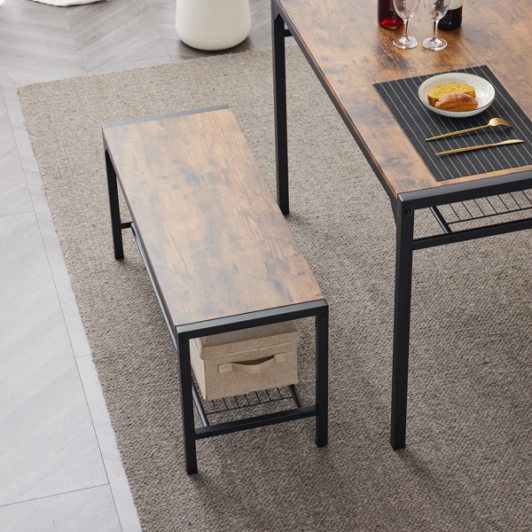 拆装 MDF 黑色铁管 火烧木 餐桌椅套装 1桌1长凳2椅 长方形-20