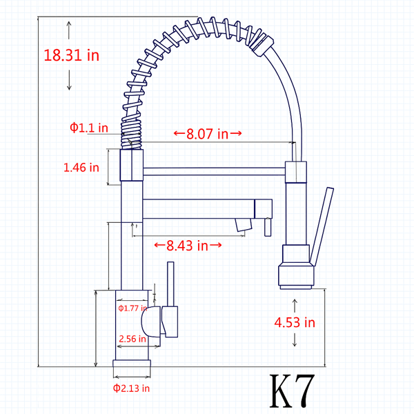 带下拉式喷雾器的厨房水龙头，单把手2功能不锈钢弹簧颈，单孔安装，适用于住宅、商业、房车、酒吧等，刷镍【周末不发货，TK/TEMU订单仅支持自提】-12