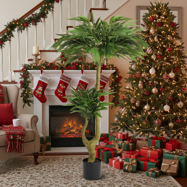 5英尺高仿真植物假盆栽柳树人造绿色丝绸质感黑色盆栽适合室内家居客厅、办公室装饰FBA发货-5