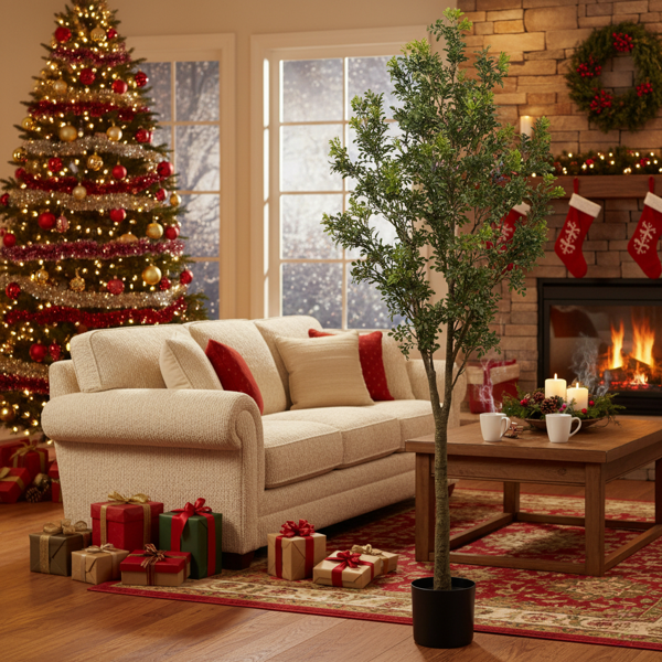 6英尺高大的人造植物绿色天然人造树假盆栽树，带有自然外观的叶子或室内家居客厅卧室办公室装饰FBA发货-4