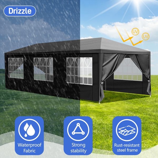 10X30ft 黑色 8围 仿折叠棚 2门6窗 钢管喷塑 PE布-15