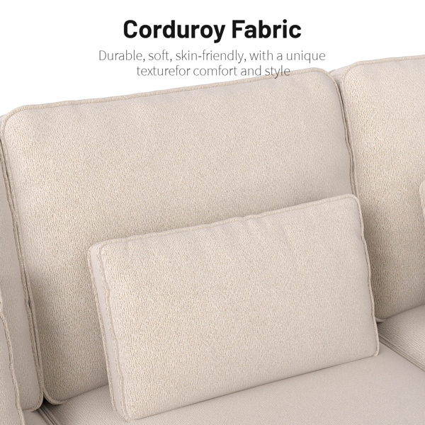 雪尼尔深座双人沙发，配拉丝不锈钢杯架及2个装饰靠枕，现代舒适客厅双人座-7