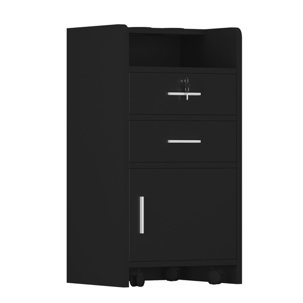 【同款编码：92007726】美容美发沙龙折叠抽屉spa三层柜设备  带锁 黑色-2