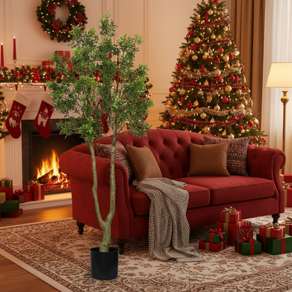 5.2英尺高仿真树人造植物郁郁葱葱的常绿植物枝叶鲜绿树干自然装饰性盆栽适合室内/办公室/客厅/玄关装饰FBA发货-3