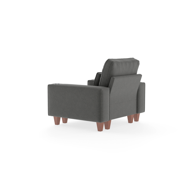 雪尼尔深座单人沙发椅，配拉丝不锈钢杯架与装饰靠枕，现代舒适客厅点缀椅-7