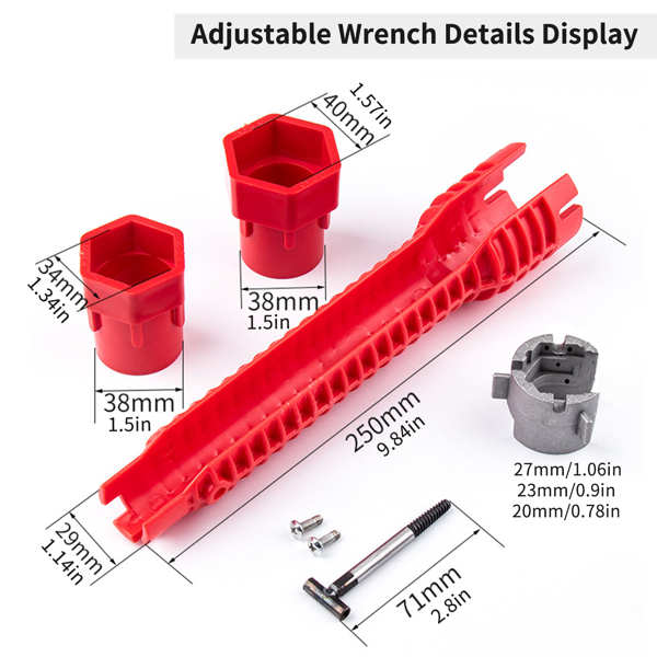 6 件套面盆扳手套装，8 合 1 水槽浴室水龙头扳手，可调扳手宽嘴短柄 10-70 毫米，用于洗脸盆、管子、螺母拆卸安装的通用水暖工具-5