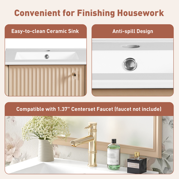 20英寸浴室柜，带陶瓷水槽，独立式单人浴室柜套装，带缓闭门，法式风格。-4