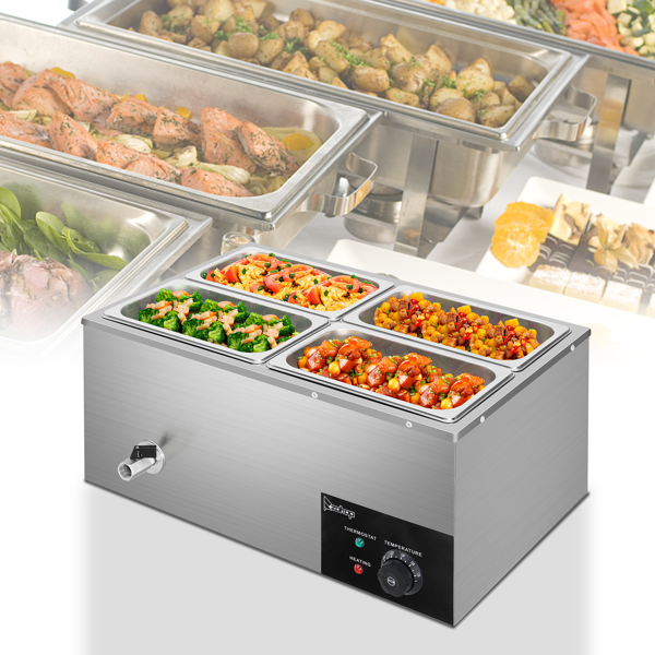 美规 C4C-1/4 110V 1200W 保温汤池 银色 不锈钢 4个1/4盆汤池 加热食物 带一个漏勺一个汤勺-17