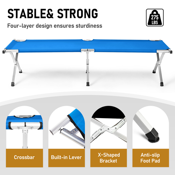 75in 蓝色 户外行军床 铝床面支架 铁交叉脚  长方形 125kg-5