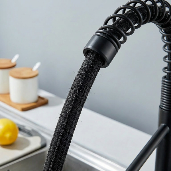 带下拉式喷雾器的厨房水龙头，适用于农舍露营者洗衣设施的1孔或3孔水龙头，Rv湿吧水槽，不锈钢，哑光黑色【周末不发货，TK/TEMU订单仅支持自提】-3