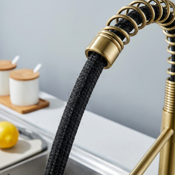 带下拉式喷雾器的厨房水龙头，适用于农舍露营者洗衣设施的1孔或3孔水龙头，Rv湿吧水槽，不锈钢，拉丝金【周末不发货，TK/TEMU订单仅支持自提】-6