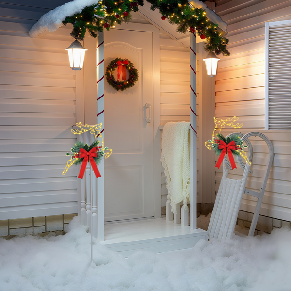 （自提可发加拿大，temu，tk下自提单）-圣诞发光驯鹿装饰灯，9.84英尺（约3米）30颗LED电池供电地桩灯，金属防水户外装饰，适用于花园庭院步道-7