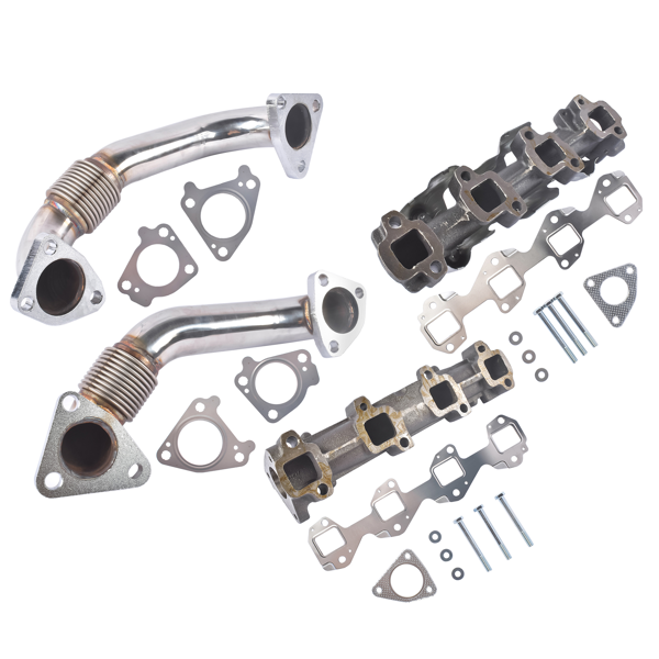 排气歧管 Set of 2 Manifolds with Up Pipes Left + Right Fit for GM 6.6L Duramax Diesel 2001-2016-7