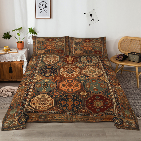 自产组合（床单+床笠+枕套四件套侧边印花））古老花纹 美国小号（temu仅可自提）-8