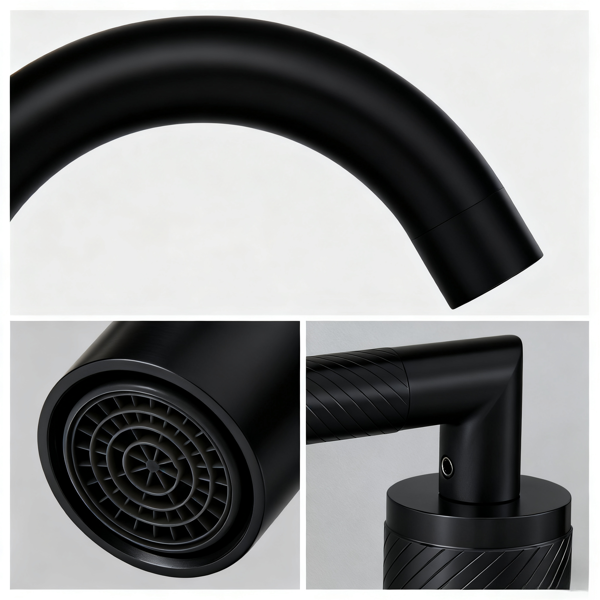 浴室水龙头2柄哑光黑色浴室水槽水龙头宽3孔360°旋转喷嘴现代水槽盆水龙头8英寸[周末无法发货，TK/TEMU仅支持自提]-5